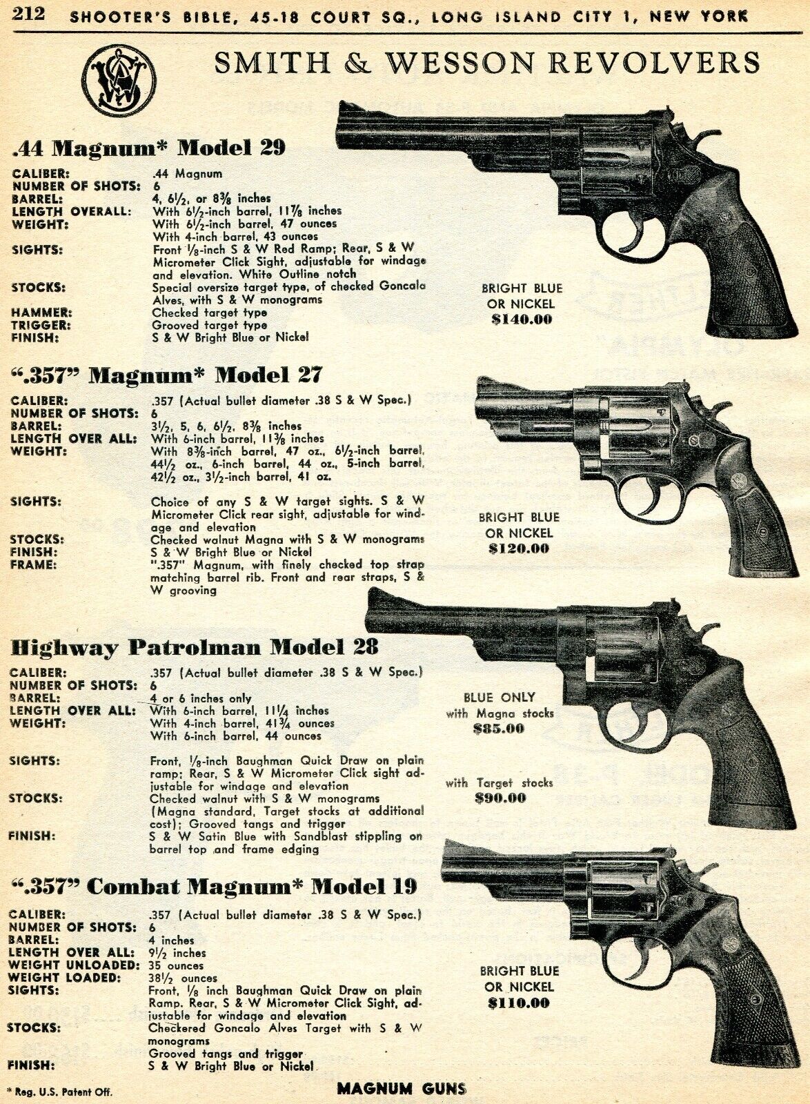 1962 Print Ad of Smith & Wesson S&W Model 29, 27, 28 & 19 Revolver