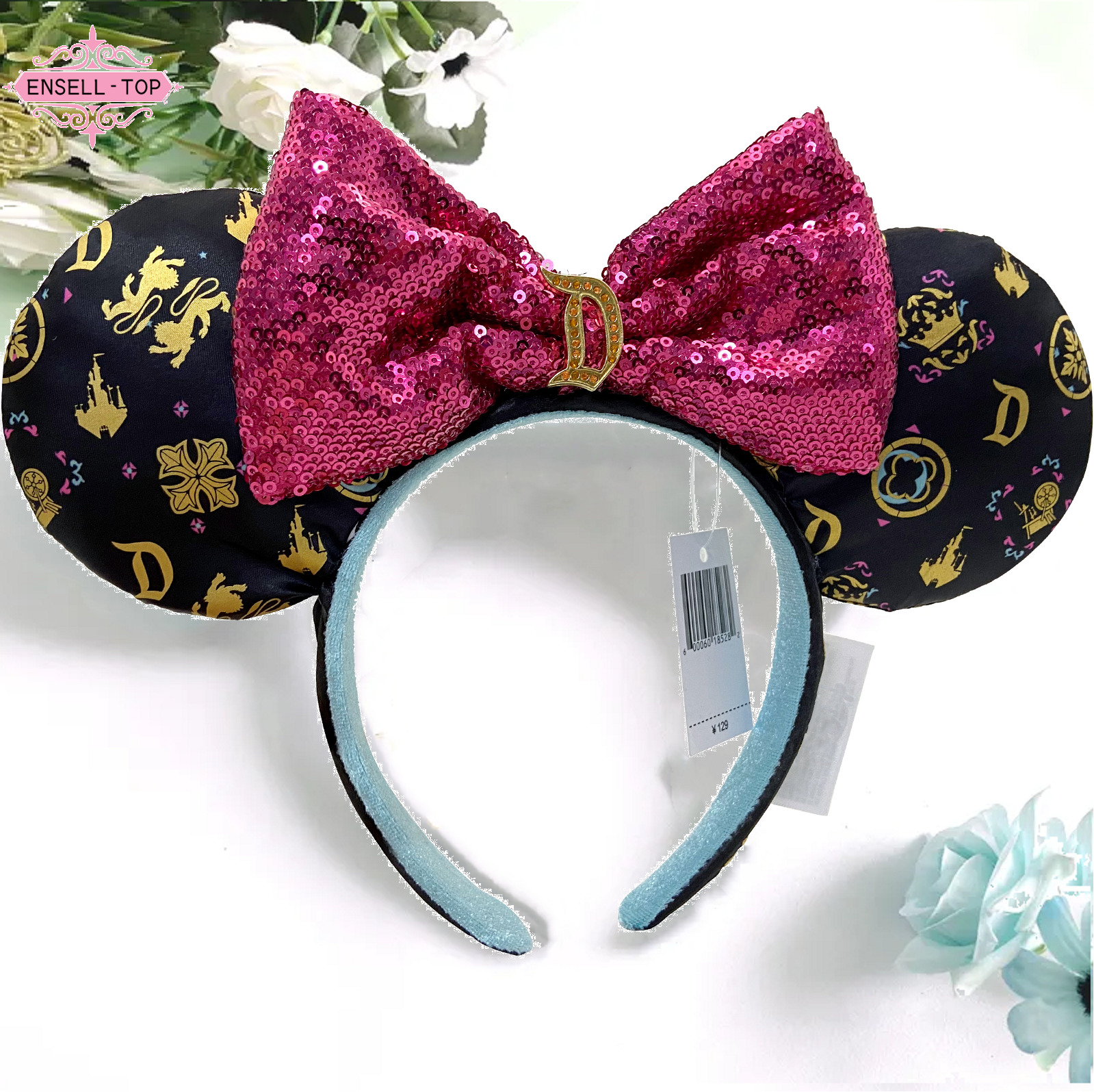 Disneyland Resort Sequin Bow Sleeping Beauty Ears Castle Black Headband