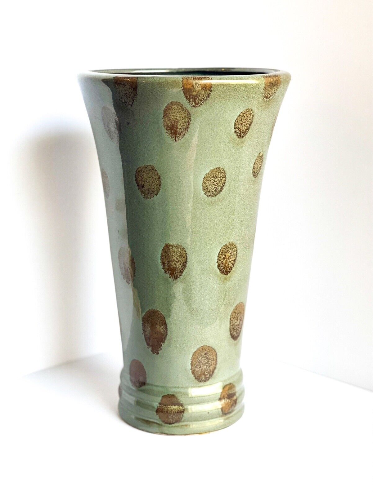 Vintage Hand Painted Sage Green Ceramic Flower Vase