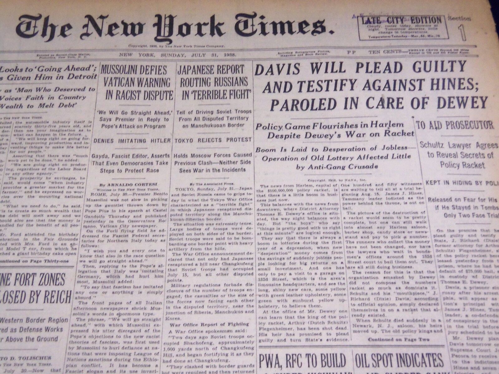 1938 JULY 31 NEW YORK TIMES - DAVIS WILL PLEAD GUILTY & TESTIFY AGAINST- NT 2392