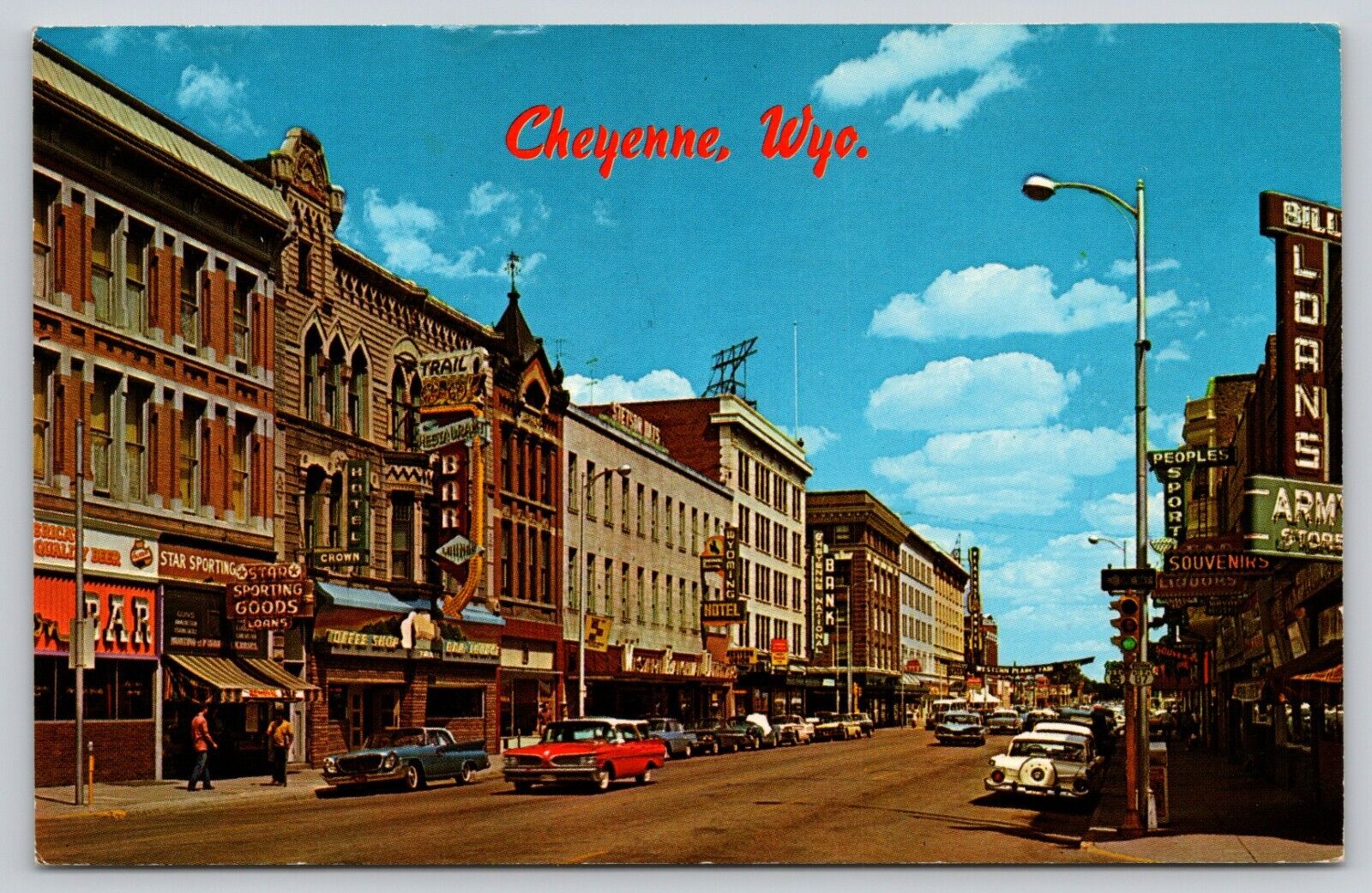 Postcard WY Cheyenne Sixteenth Street U.S. Highway 30 Street Scene Old Cars B7