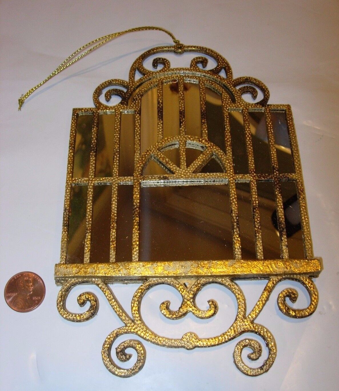 antique gold silver mirror birdcage bird cage Christmas Tree Ornament 7x4 *