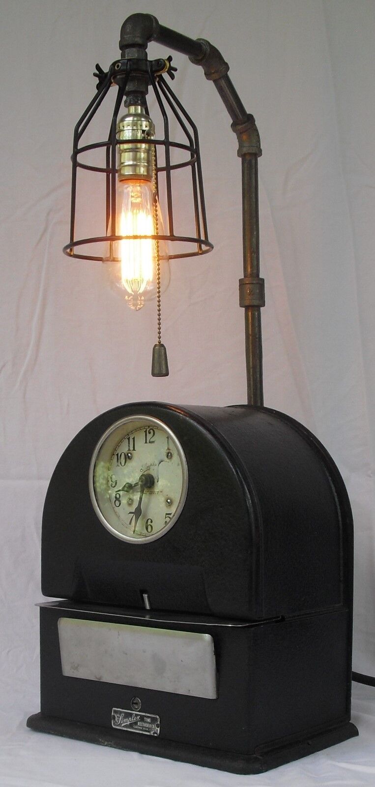 ORIGINAL ONE-OF-A-KIND STEAMPUNK BLACK TOMBSTONE TIME CLOCK LAMP Industrial