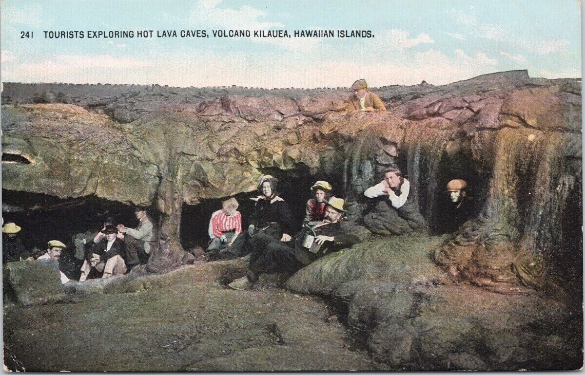 Kilauea Hawaii Tourists Exploring Hot Lava Caves HI Unused Private Postcard E93