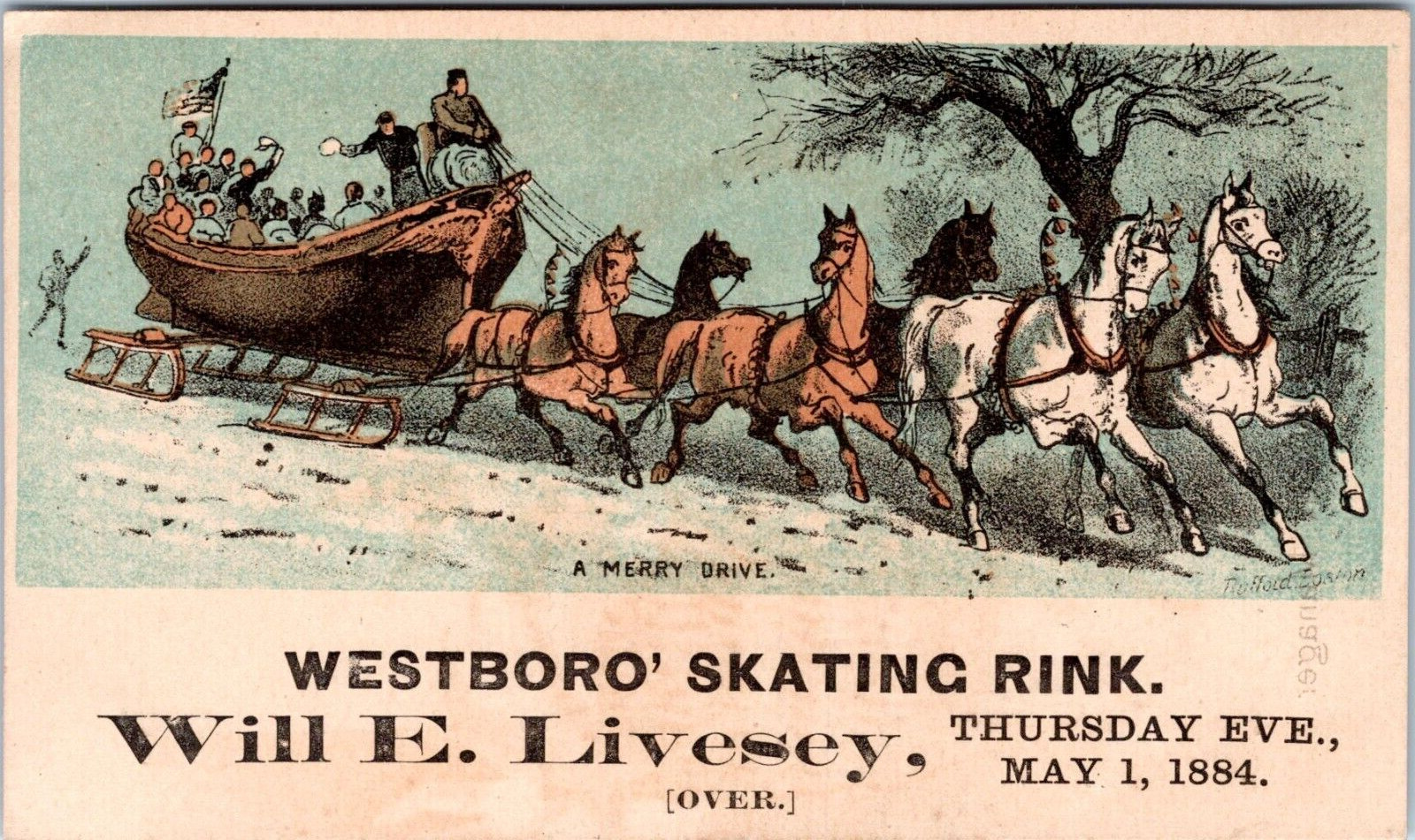 1884 Trade Card- Westboro Skating Rink, Westborough Massachusetts- Merry Drive
