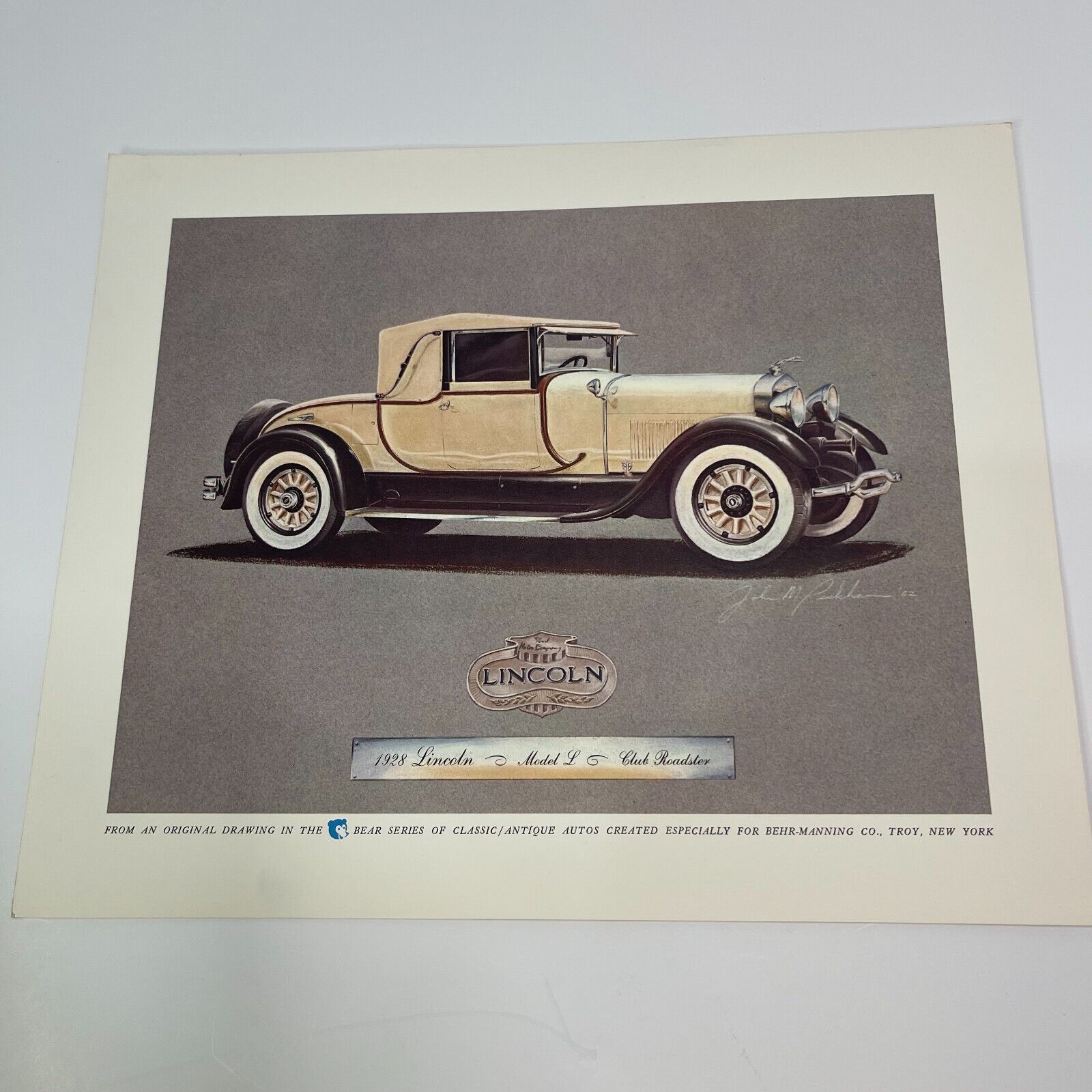 1928 Lincoln Model L Club Roadster Classic Automobile Auto Print Behr-Manning 