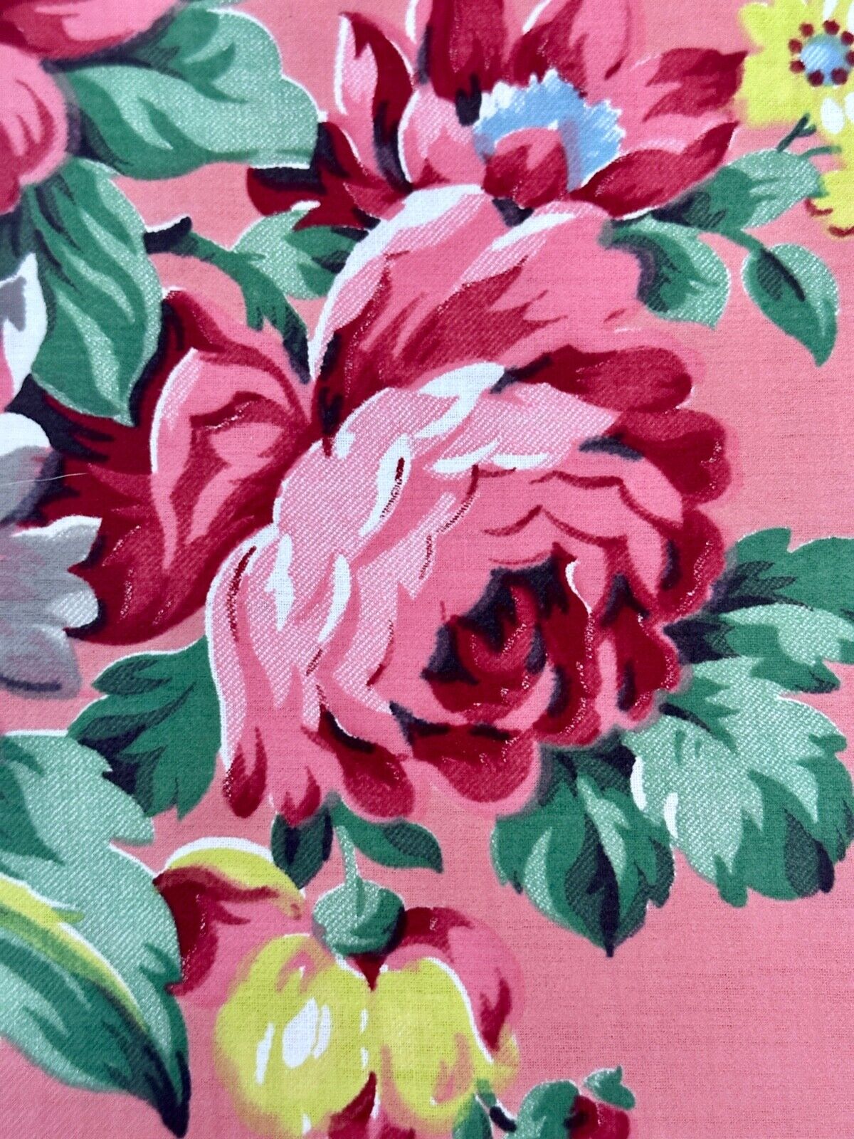 LUXE 1930's Dream-a-Delic PINK Cottage Roses CHINTZ Barkcloth Era Vintage Fabric