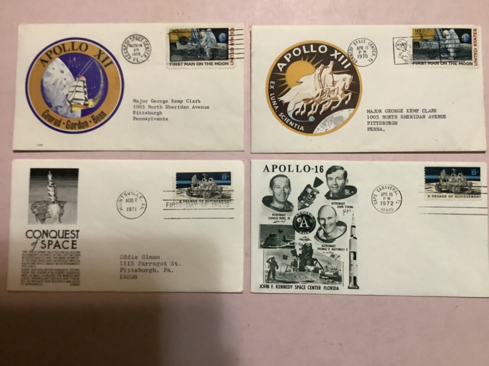 (4) NASA First Day Issue envelopes Apollo 12, 13 & 16 (1969-72)