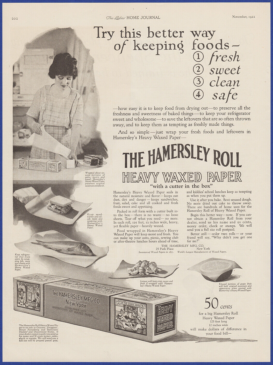 Vintage 1922 THE HAMERSLEY ROLL Heavy Waxed Paper Ephemera Art 1920's Print Ad