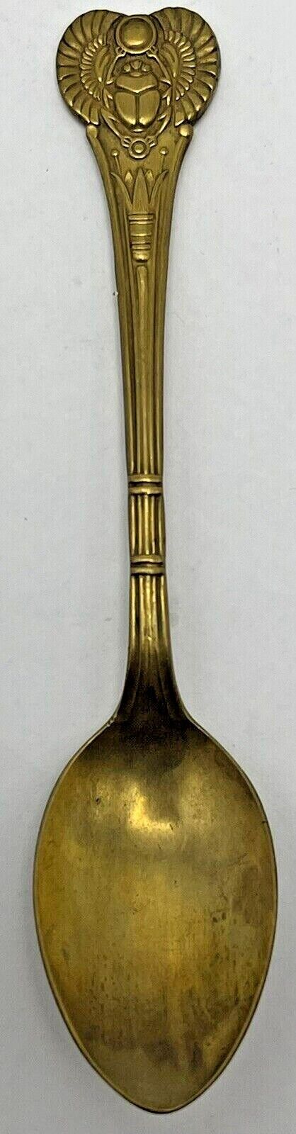 Vintage Wm Rogers Oneida Spoon Egyptian Revival Scarab Gold Color