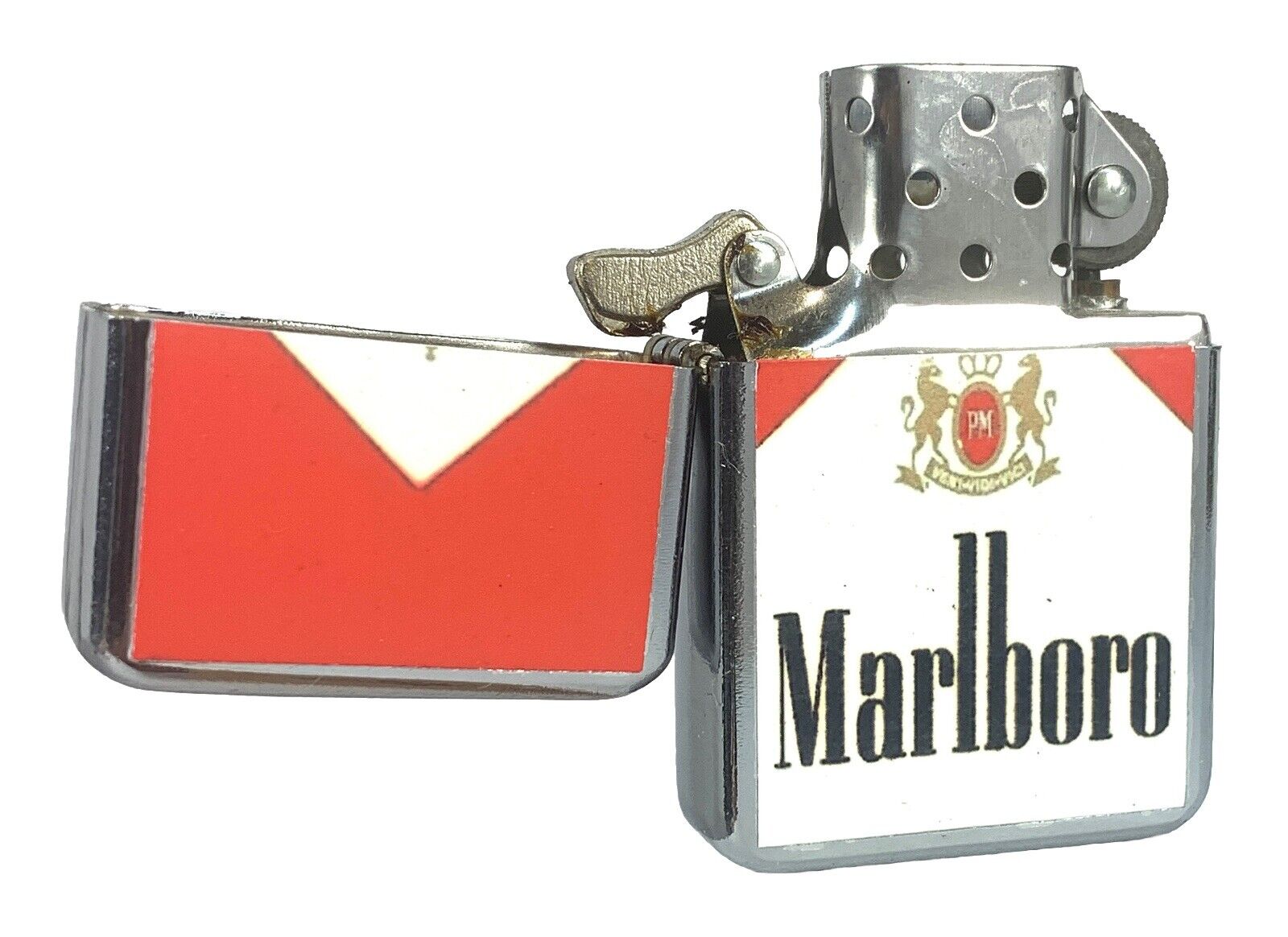 Marlboro Red Cigarette Pack Smoking Flip Top Chrome Oil Lighter Wind Resistant