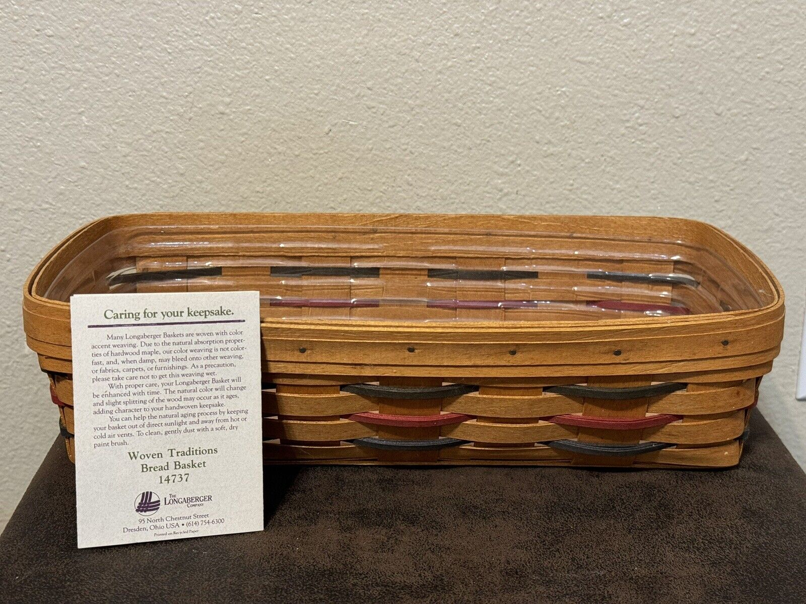 1993 Vintage Longaberger Woven Traditions Bread Basket & Protector #14737