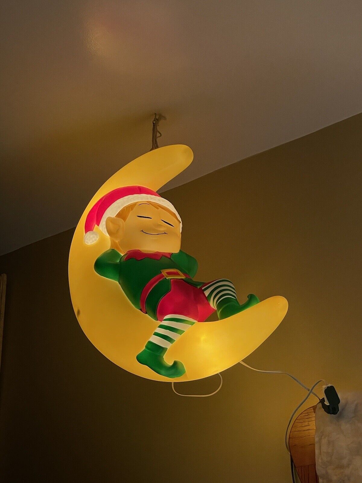 Elf On The Moon Christmas Holiday Decoration Light Up Blow Mold 22.5”