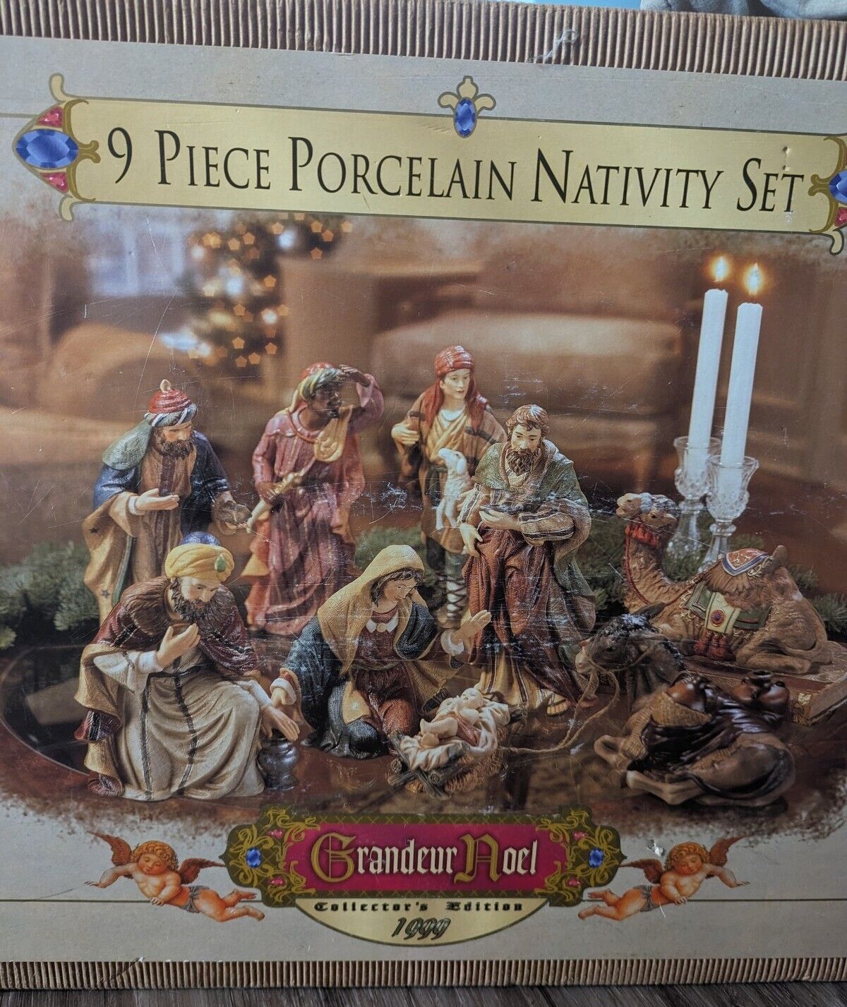 Vtg 1999 Grandeur Noel Collectors Edition 9 Piece Porcelain Nativity Set Large