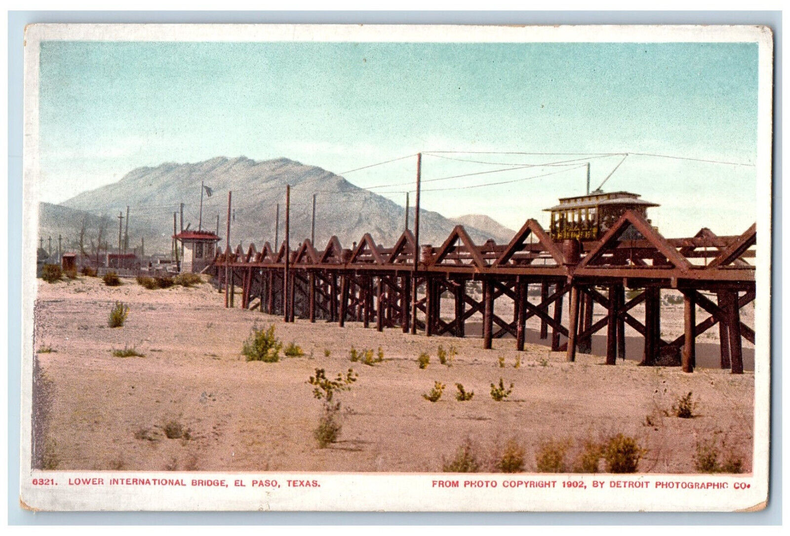 El Paso Texas TX Postcard Lower International Bridge c1920\'s Antique