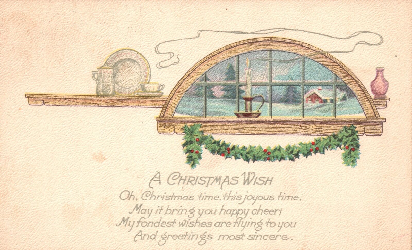 Vintage Postcard 1920\'s A Christmas Wish Windows Decor Holiday Special Greetings