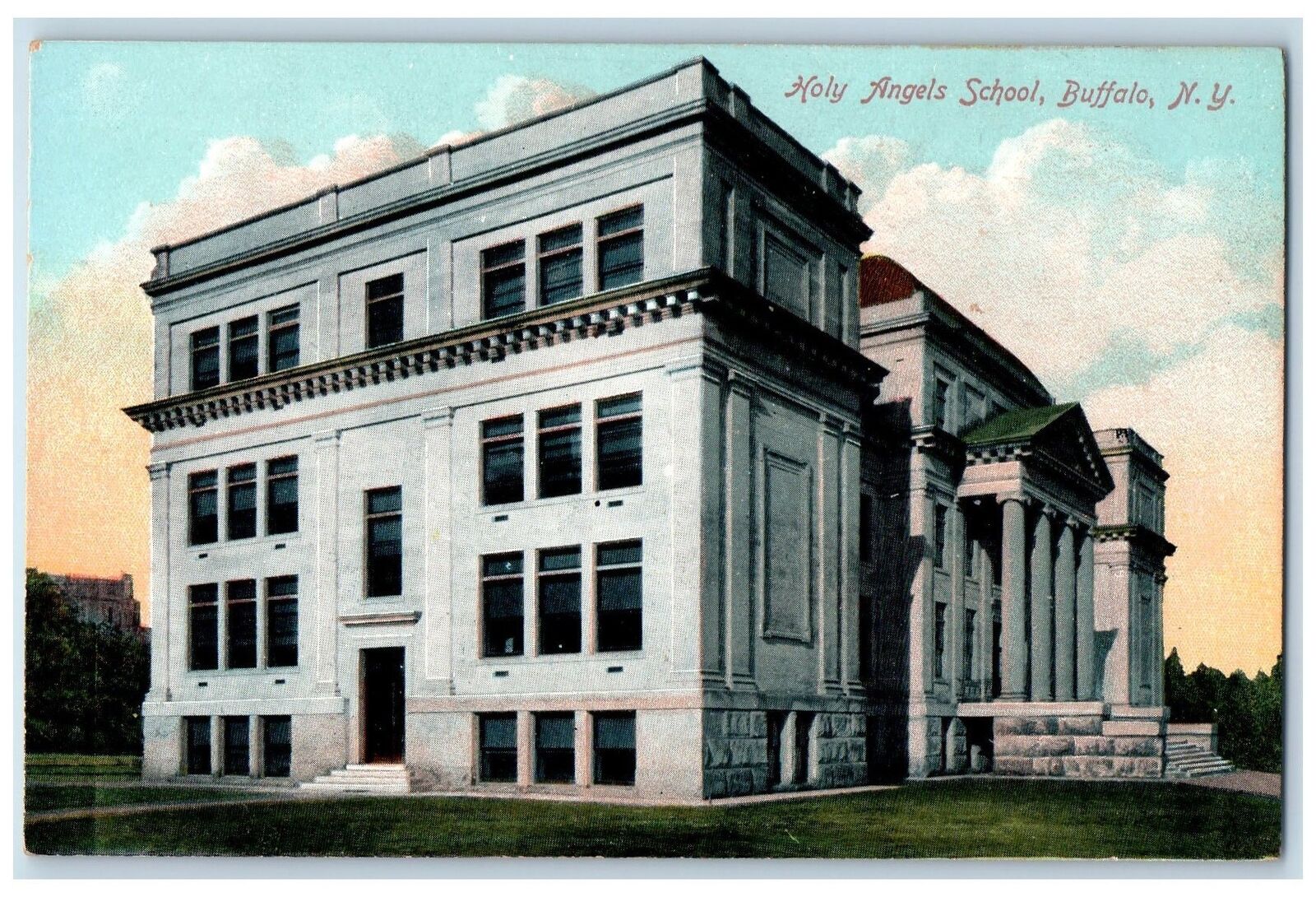 c1910s Holy Angels School Exterior Roadside Buffalo New York NY Posted Postcard