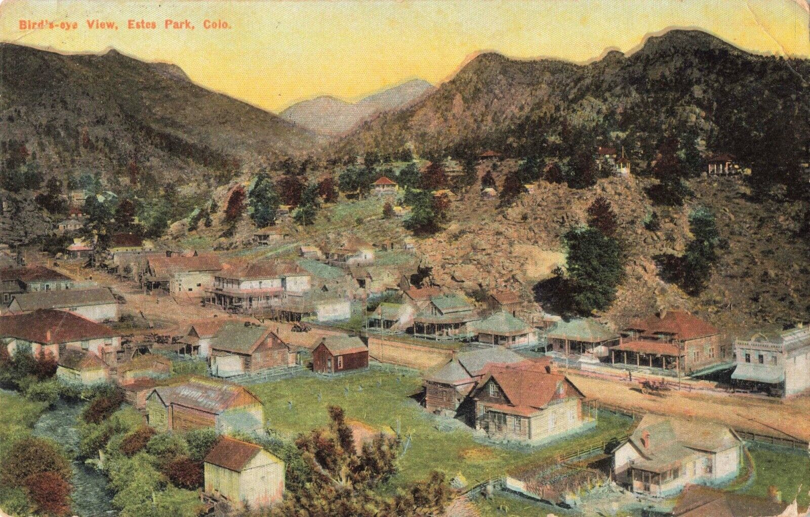 Bird\'s Eye View Estes Park Colorado CO 1910 Postcard