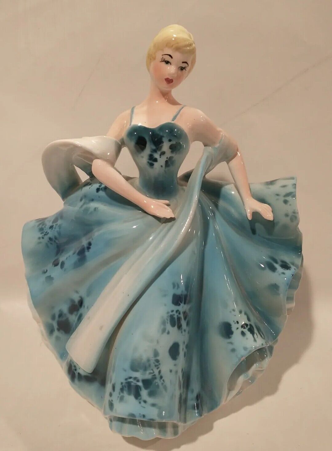 1960 Japan Samson Import Co Vintag Ceramic Relpo Girl In Blue Dress Planter 491B