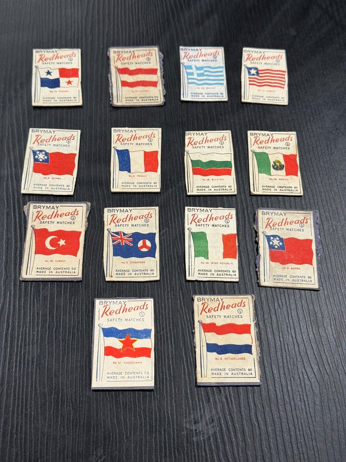 RARE COLLECTION OF Brymay Redheads Safety Matches Countries Flags 14 qty