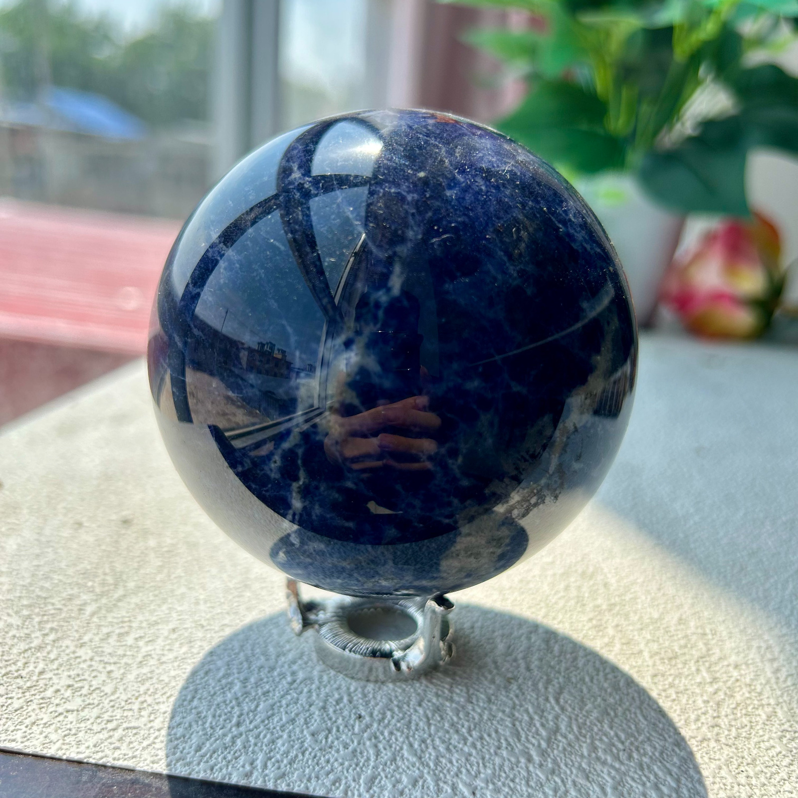 825g Natural Blue Sodalite Sphere Crystal Ball Quartz Healing Stone 86mm 5th