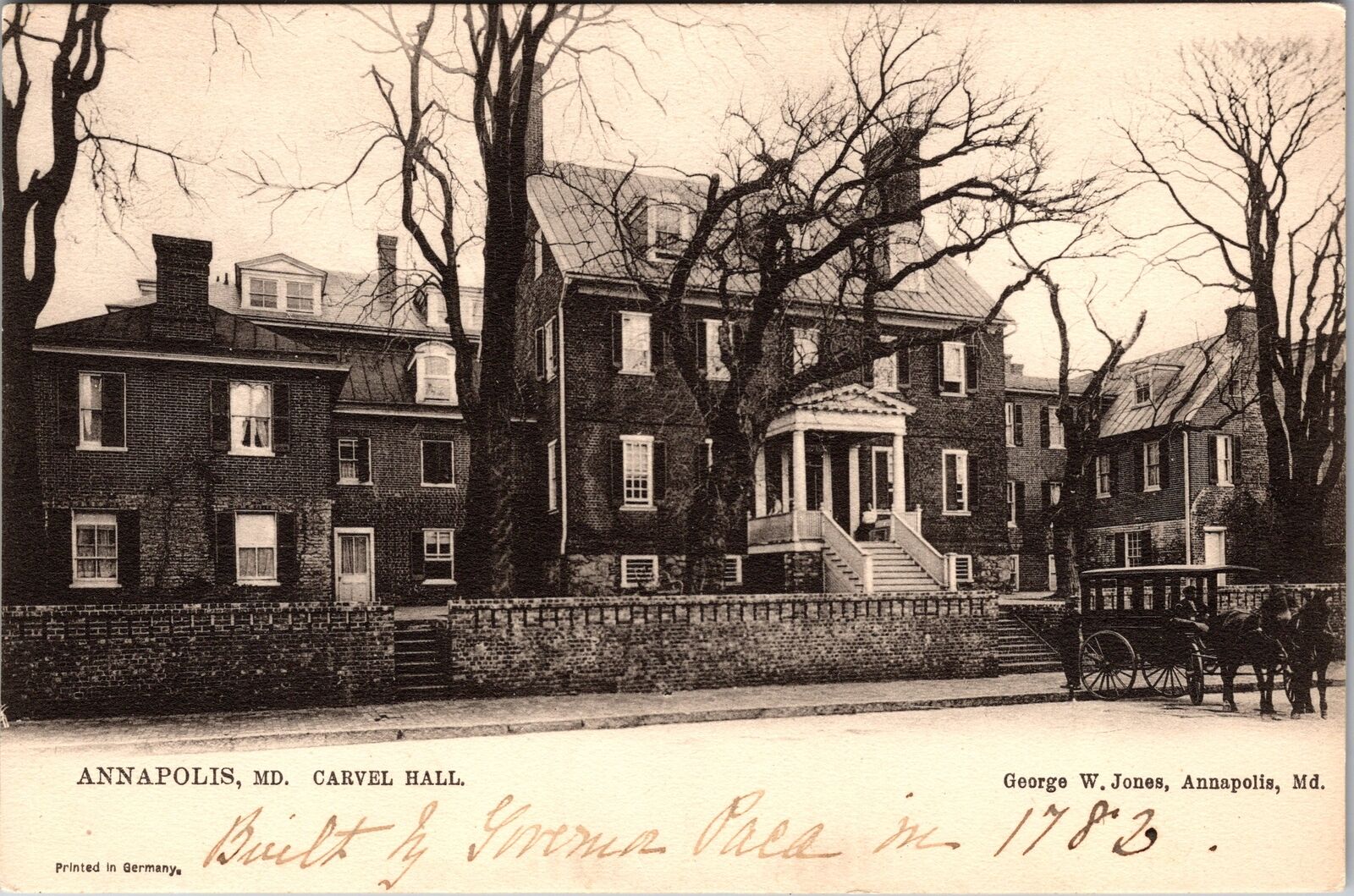 Annapolis MD-Maryland, Carvel Hall, Horse & Carriage, Vintage Postcard
