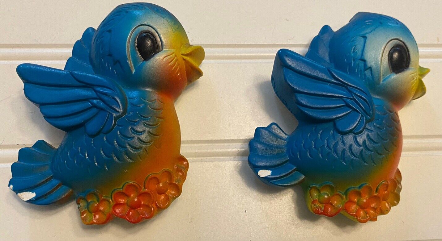 Vtg 1970’s Miller Studios Chalkware Anthropomorphic 2 Blue Birds