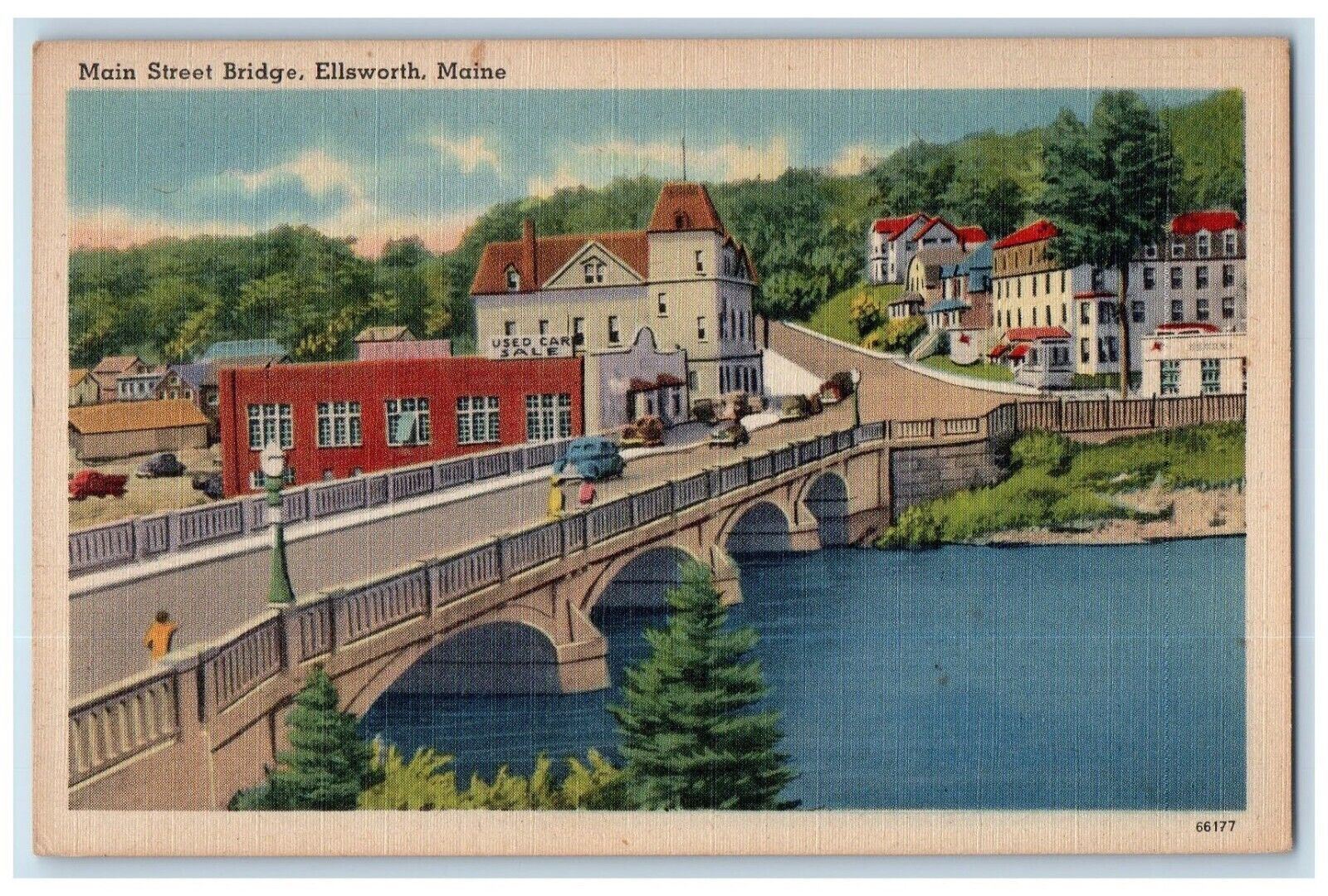 c1930\'s Main Street Bridge Cars Ellsworth Maine ME Unposted Vintage Postcard