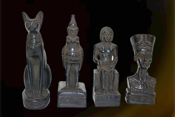 Rare Egyptian Antique 4 Pharaonic Statues Nefertiti Horus Sekhemkare Bastet