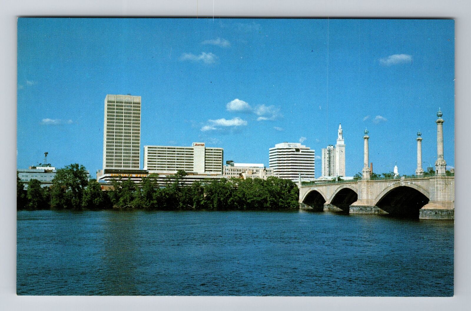 Springfield, MA-Massachusetts, Downtown Skyline, Bridge, Vintage Postcard