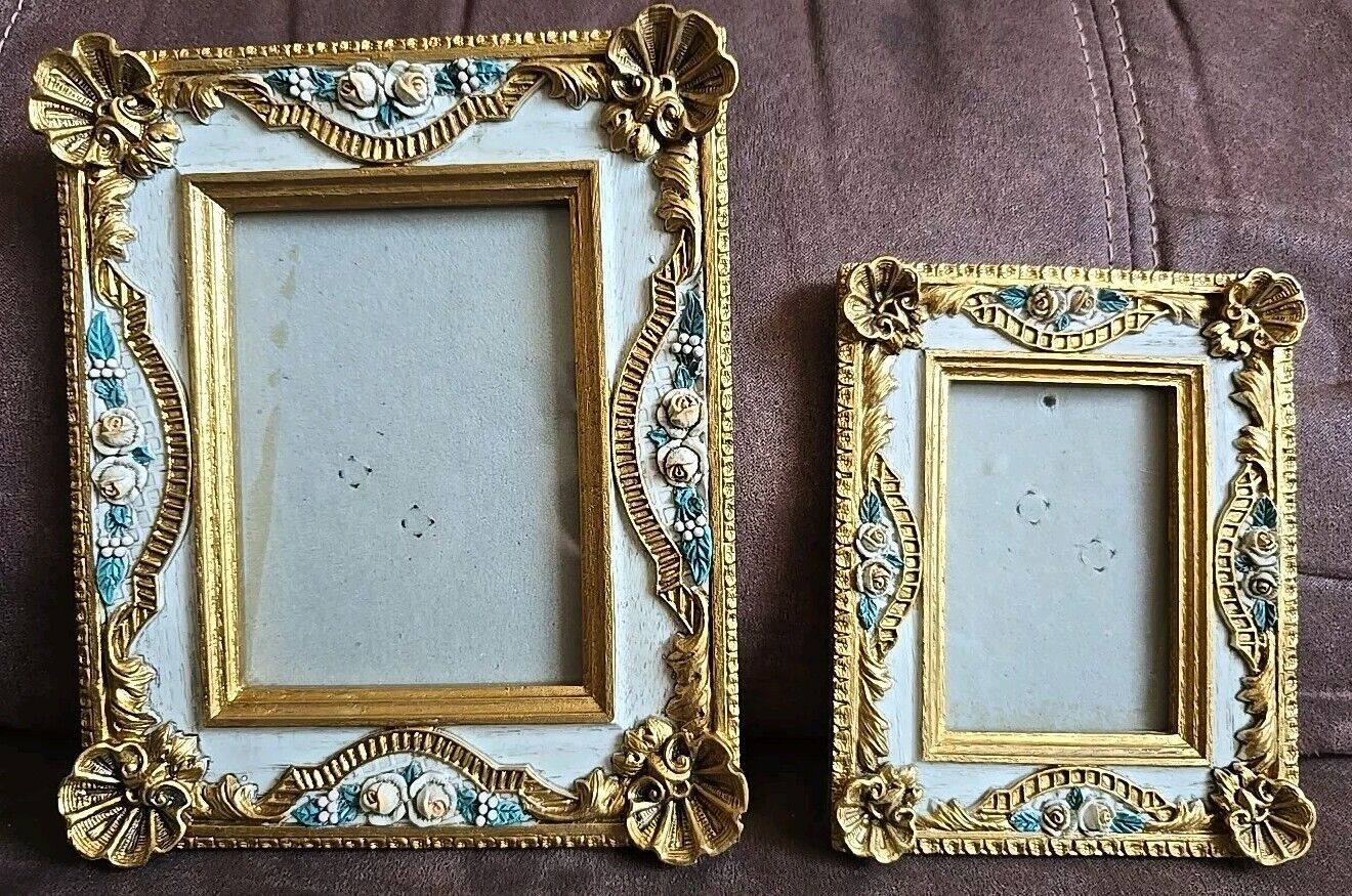 Victorian Picture Frame Vintage Ornate Clams Roses Flowers Golden 2x3 & 3x4