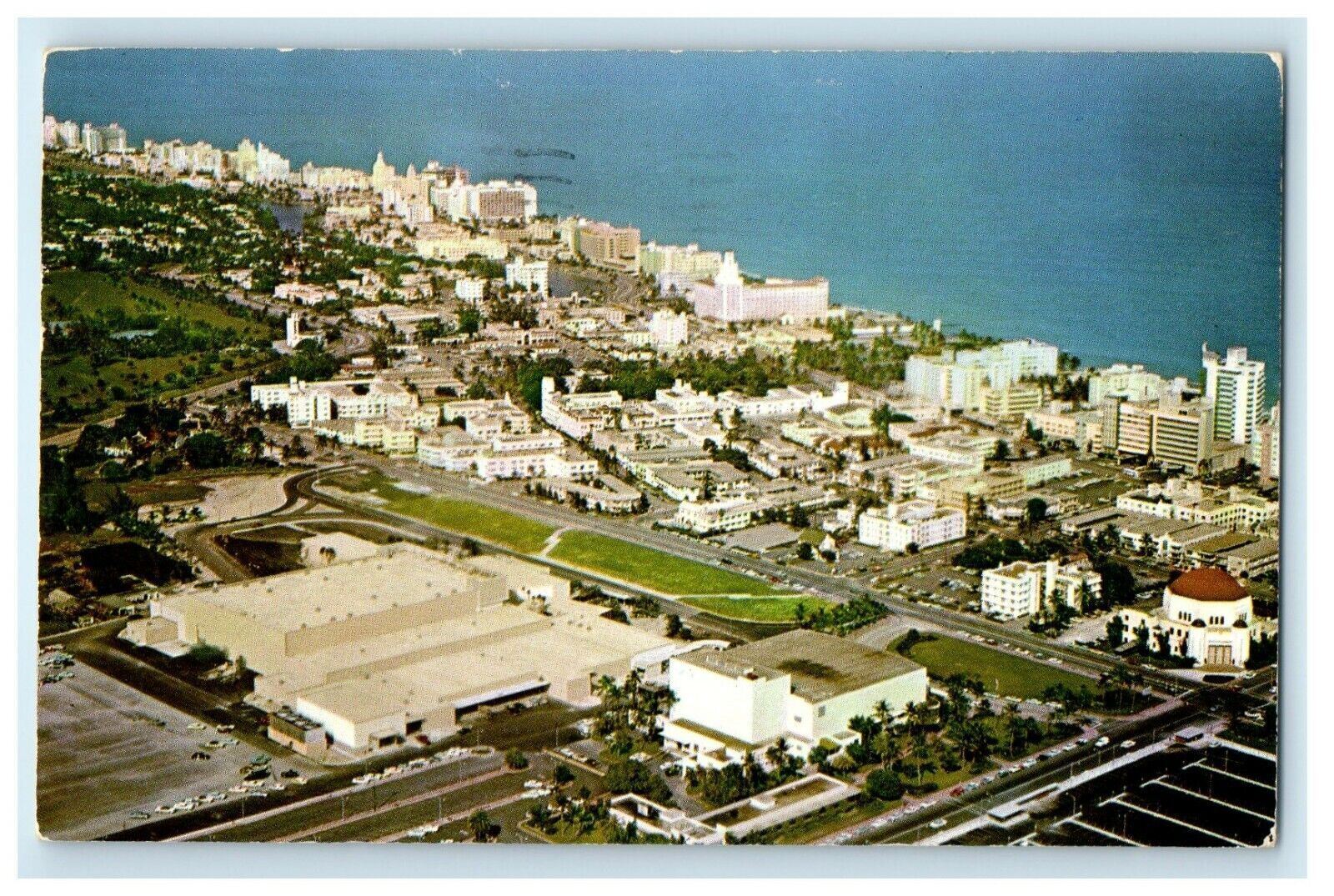 1959 Miami Beach FL, Exhibition Hall And Auditorium Aerial View Postcard