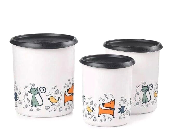 Tupperware Pawsome Pets 3-Pc. One-Touch Canister Set Pet Themed - New In Package