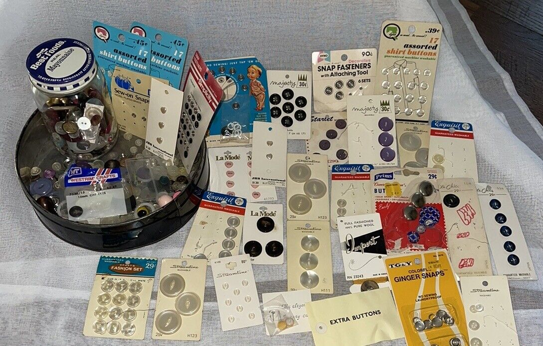 VTG Grandmas Button Collection New & Loose Various Sizes Brands Styles Jar & Tin