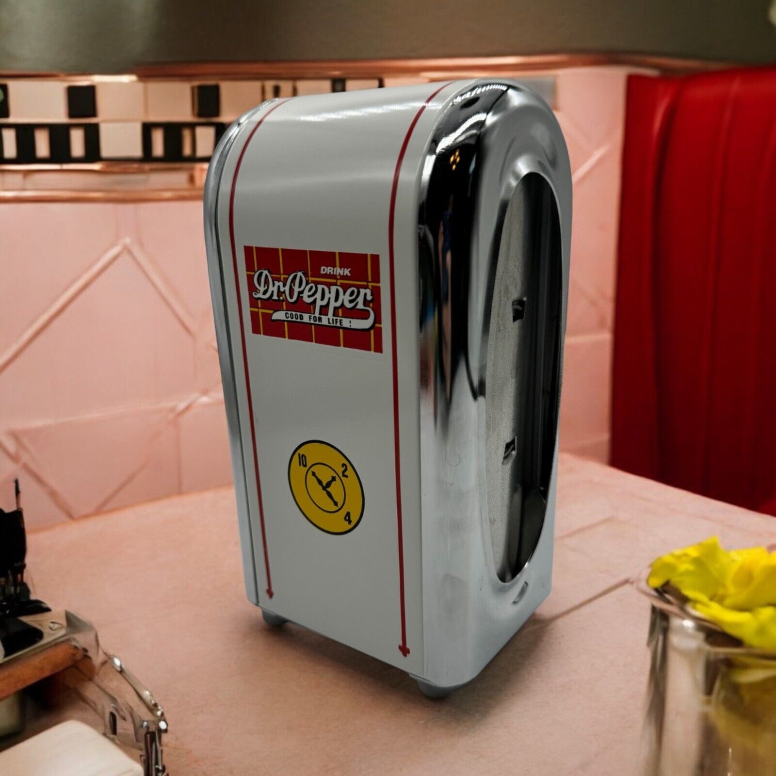Vtg 1950S Dr. Pepper Napkin Dispenser Chrome White Retro Diner Restaurant Style