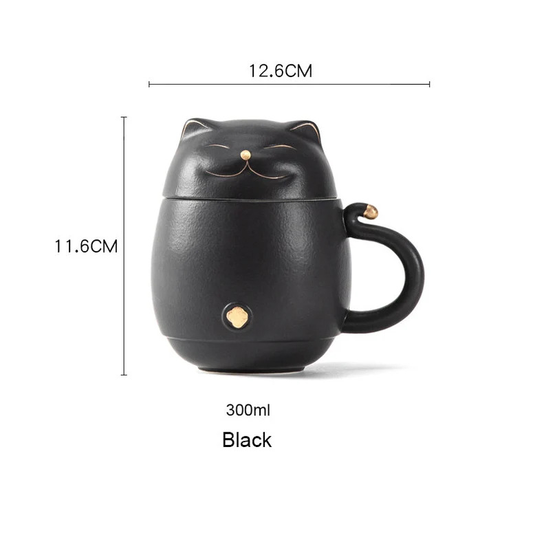 Embersceramic Lucky Cat Ceramic Tea Cup with Infuser Cute Cat Tea Mug with Lid