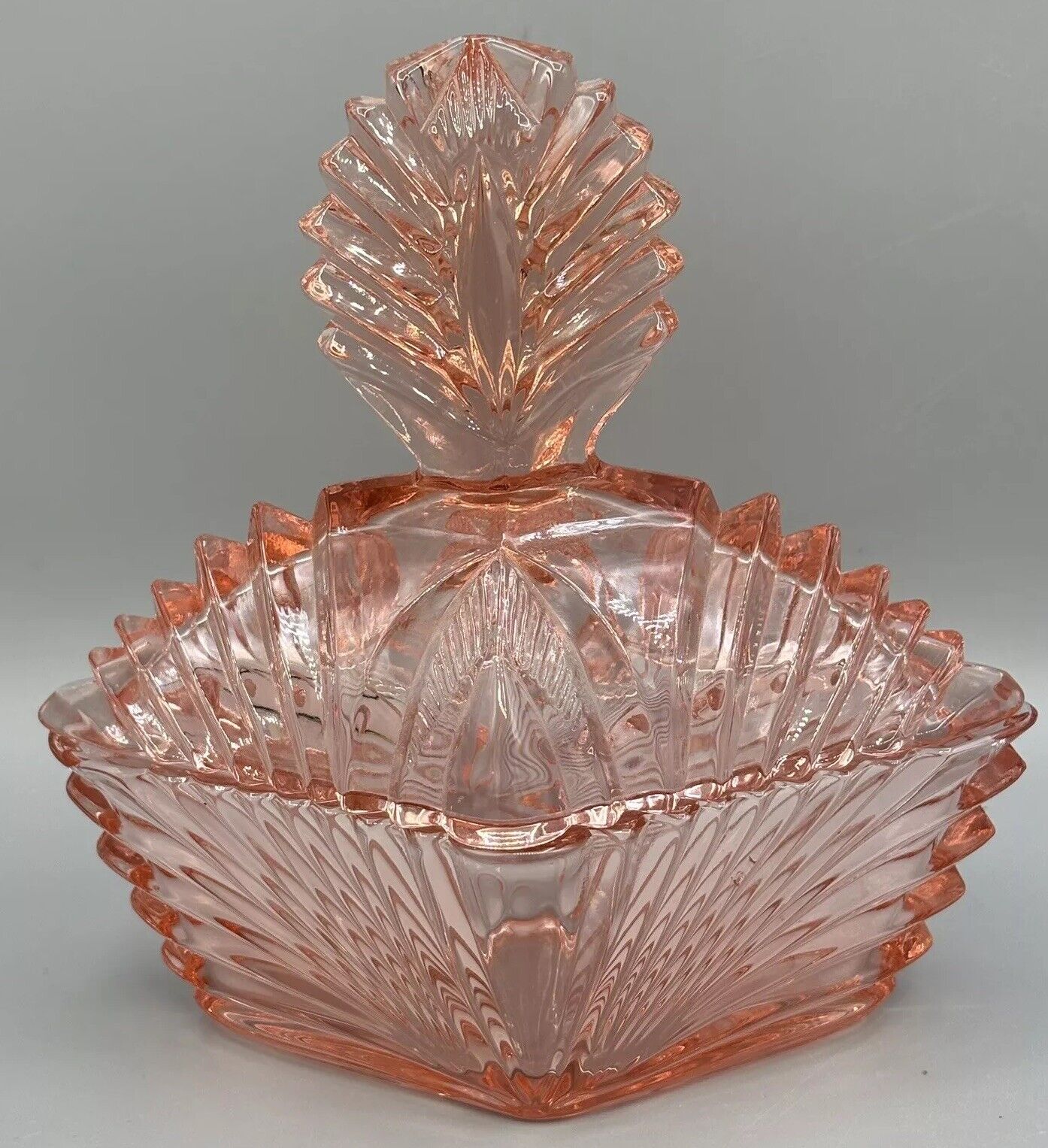 Vintage Pink Depression Glass Dish Vanity Regency Hollywood Heavy Stunning 6.25”