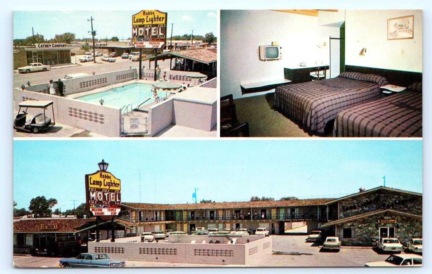 HOBBS, NM New Mexico ~ LAMPLIGHTER  MOTEL Pool  c1960s Roadside  Postcard