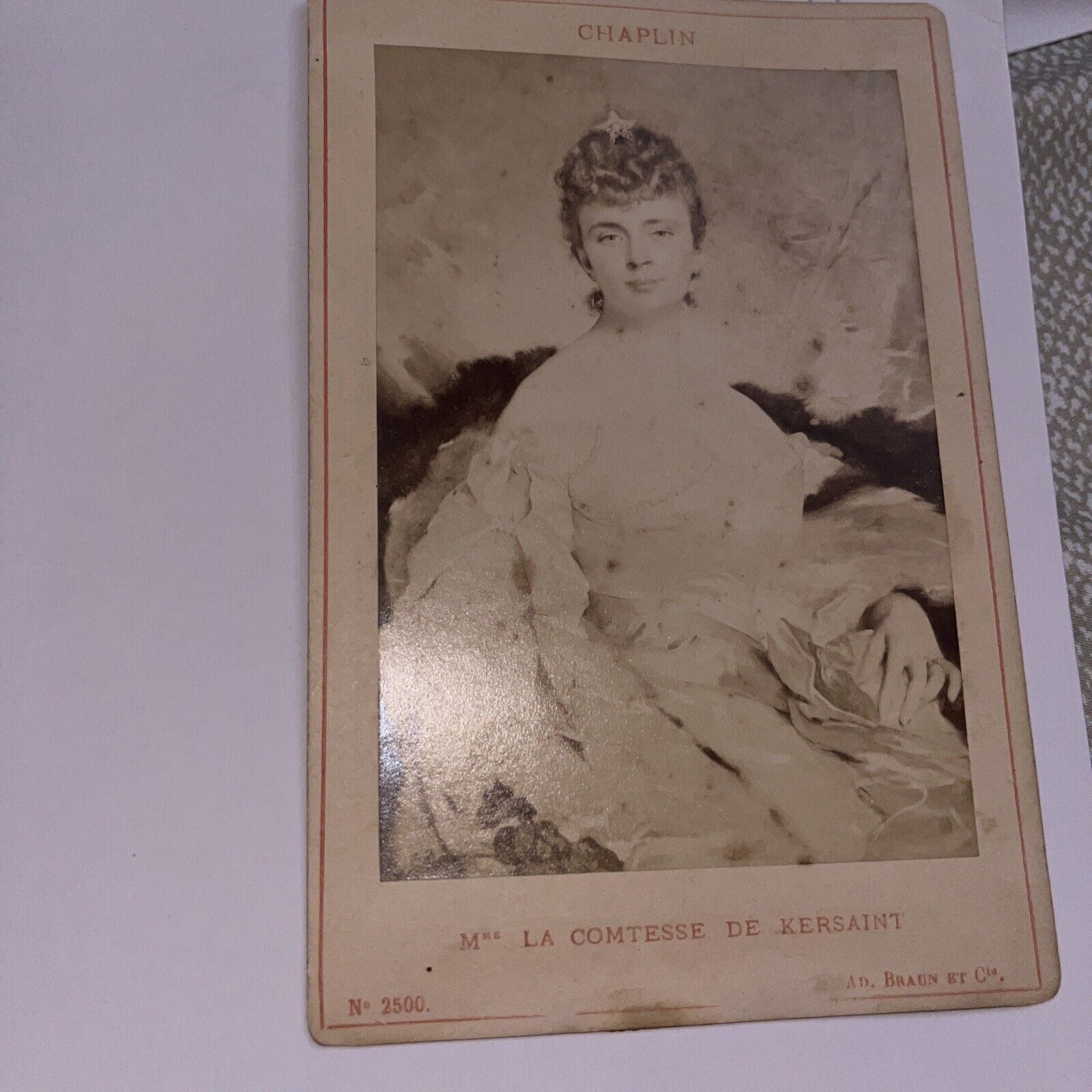 Antique Cabinet Card Portrait: Countess Kersaint / Charles Chaplin