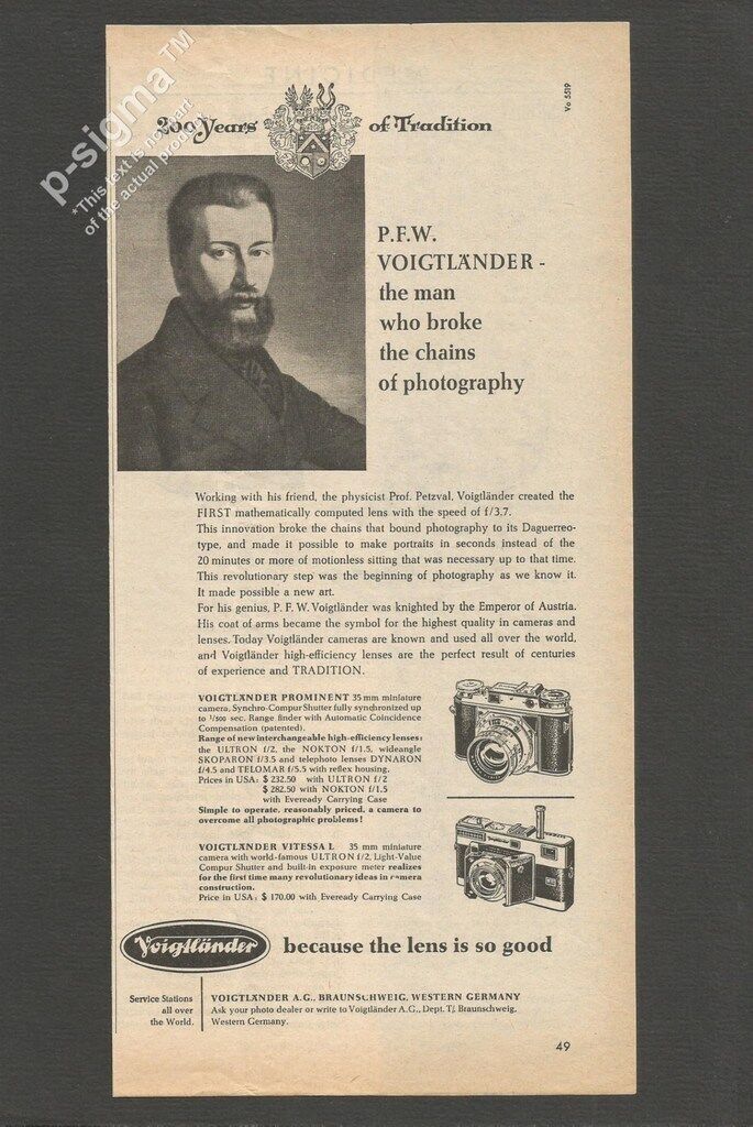 VOIGTLANDER Camera , Germany  - 1955 Vintage Print Ad