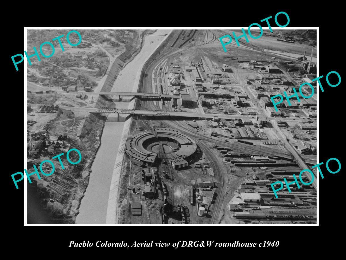 OLD 8x6 HISTORIC PHOTO OF PUEBLO COLORADO AERIAL VIEW OF RAIL ROUNDHOUSE 1940
