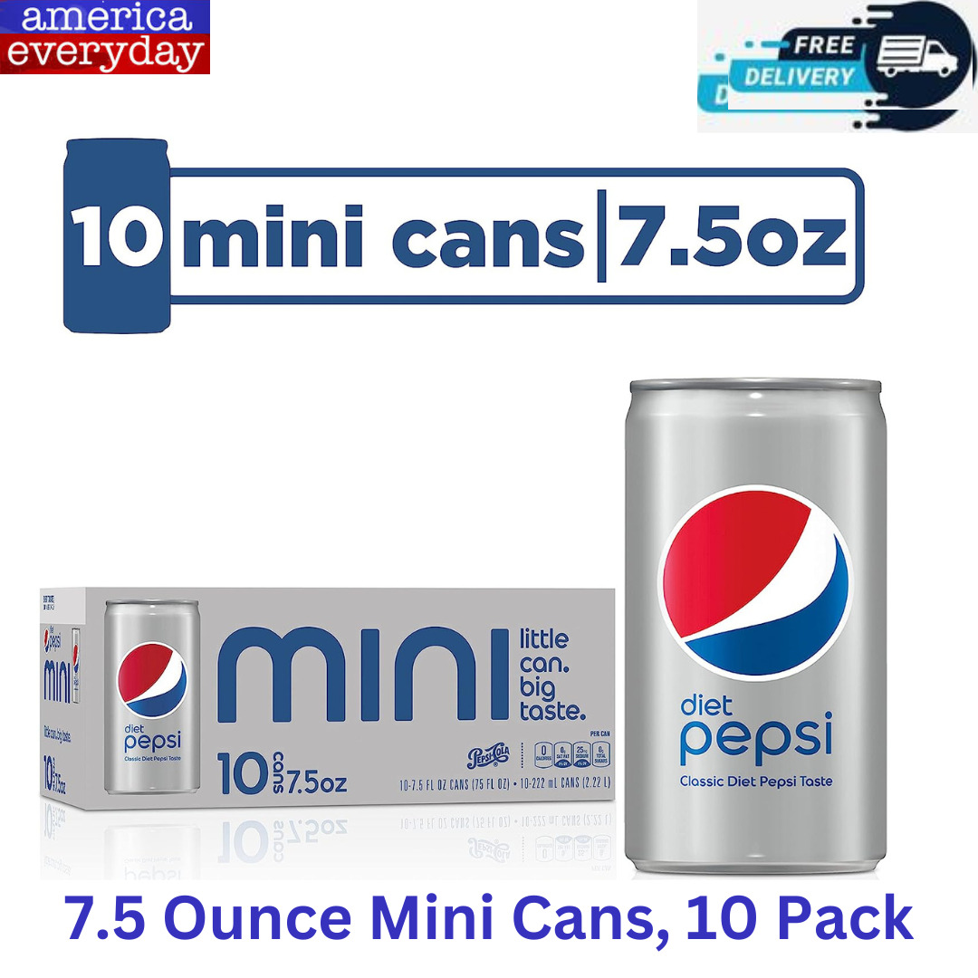 Diet Pepsi Soda, 7.5 Ounce Mini Cans, 10 Pack *FRESH NEW*