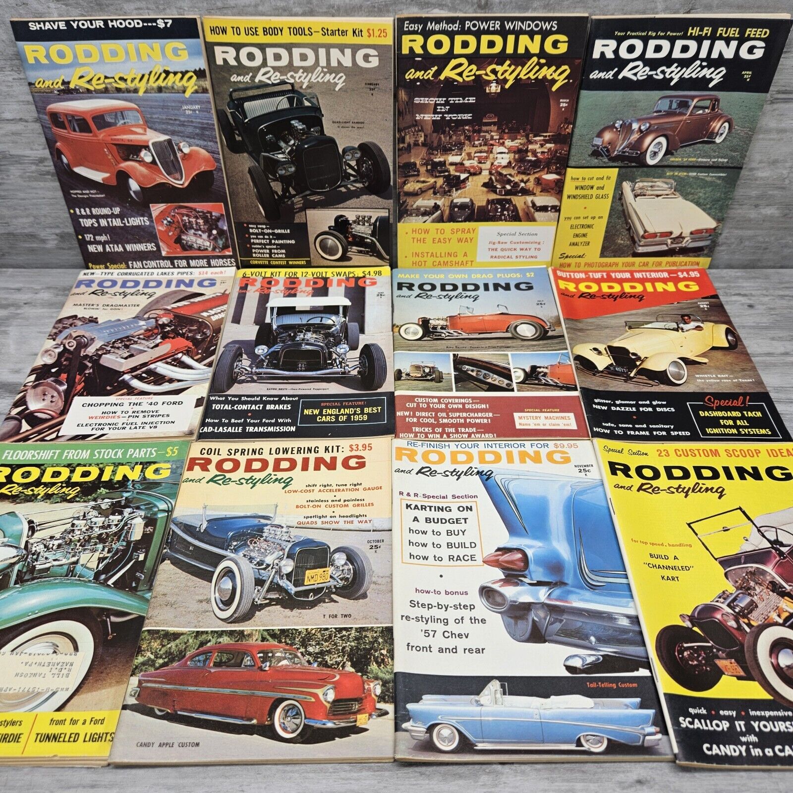 Rodding Re-Styling Magazine Vtg 1959 Complete Year Hot Rod Chevy Ford Mopar