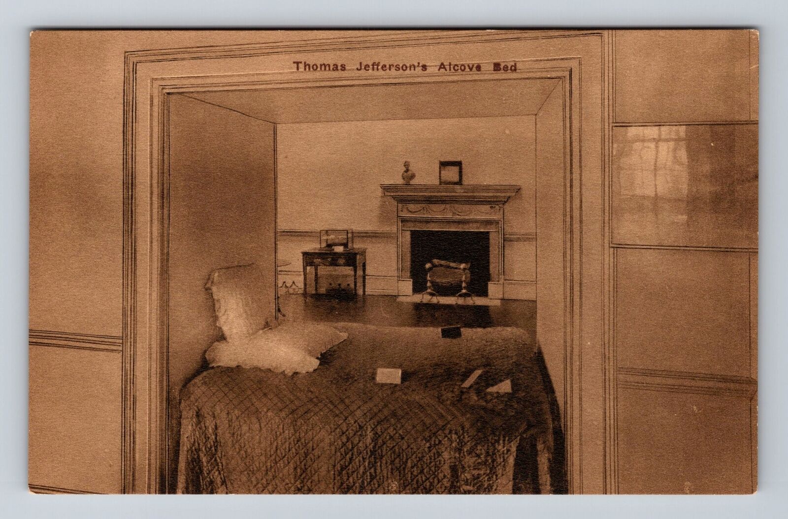Charlottesville VA-Virginia, Thomas Jefferson's Alcova Bed, Vintage Postcard