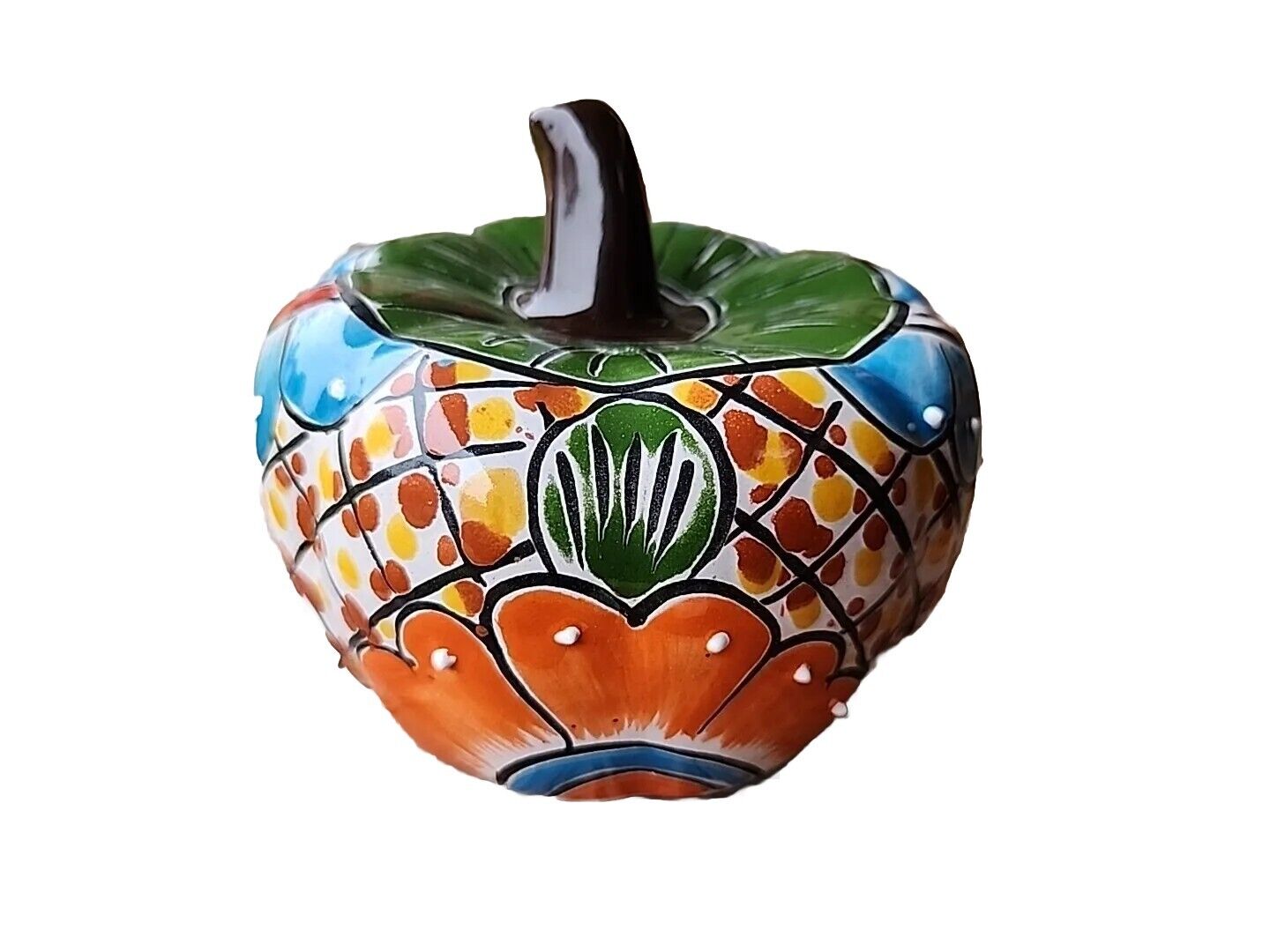 Talavera Pumpkin Mexican Pottery Folk Art Gourd Medium  5
