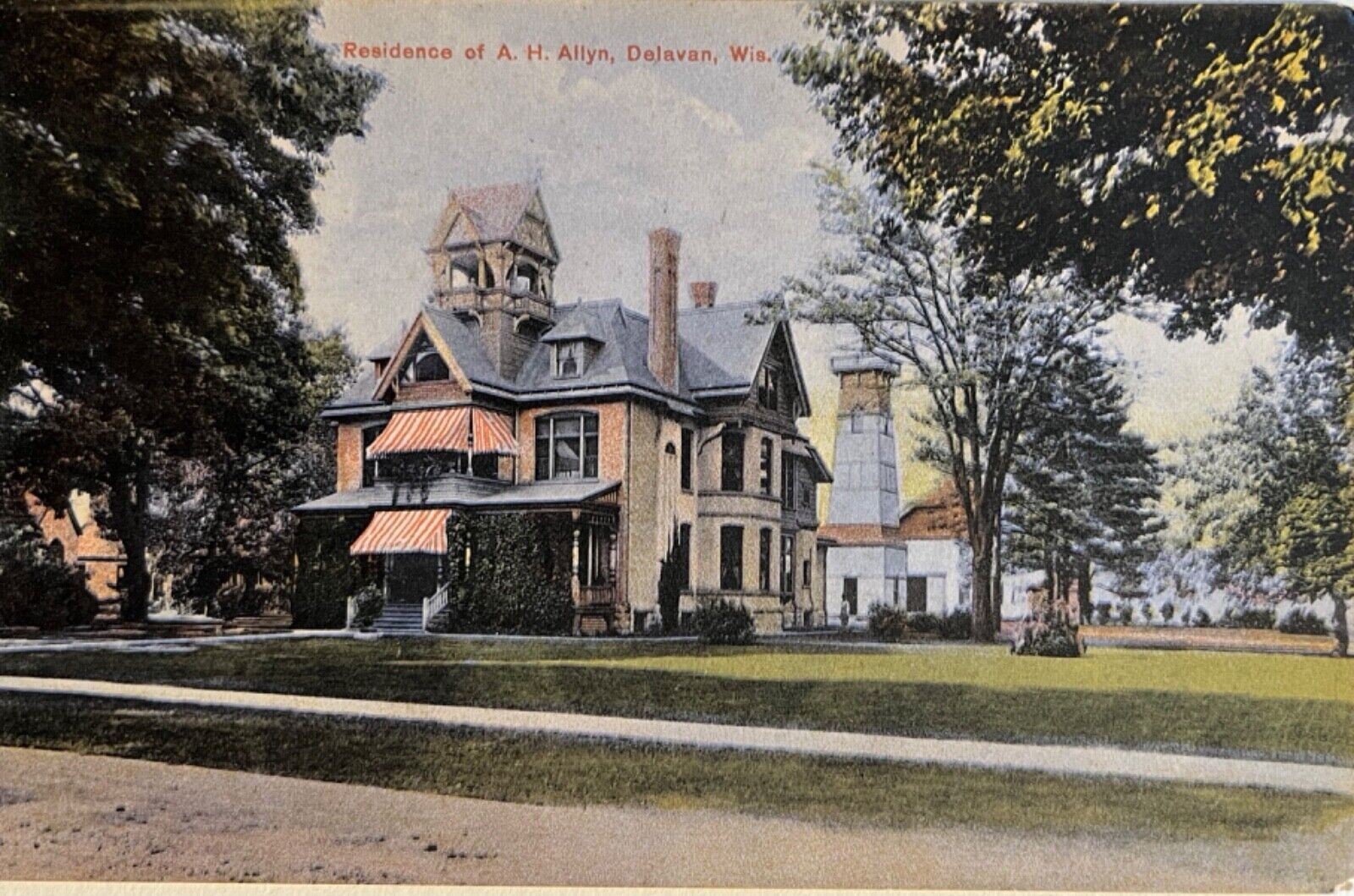 Delavan Wisconsin Allyn Mansion Historic Antique Vintage Postcard c1910