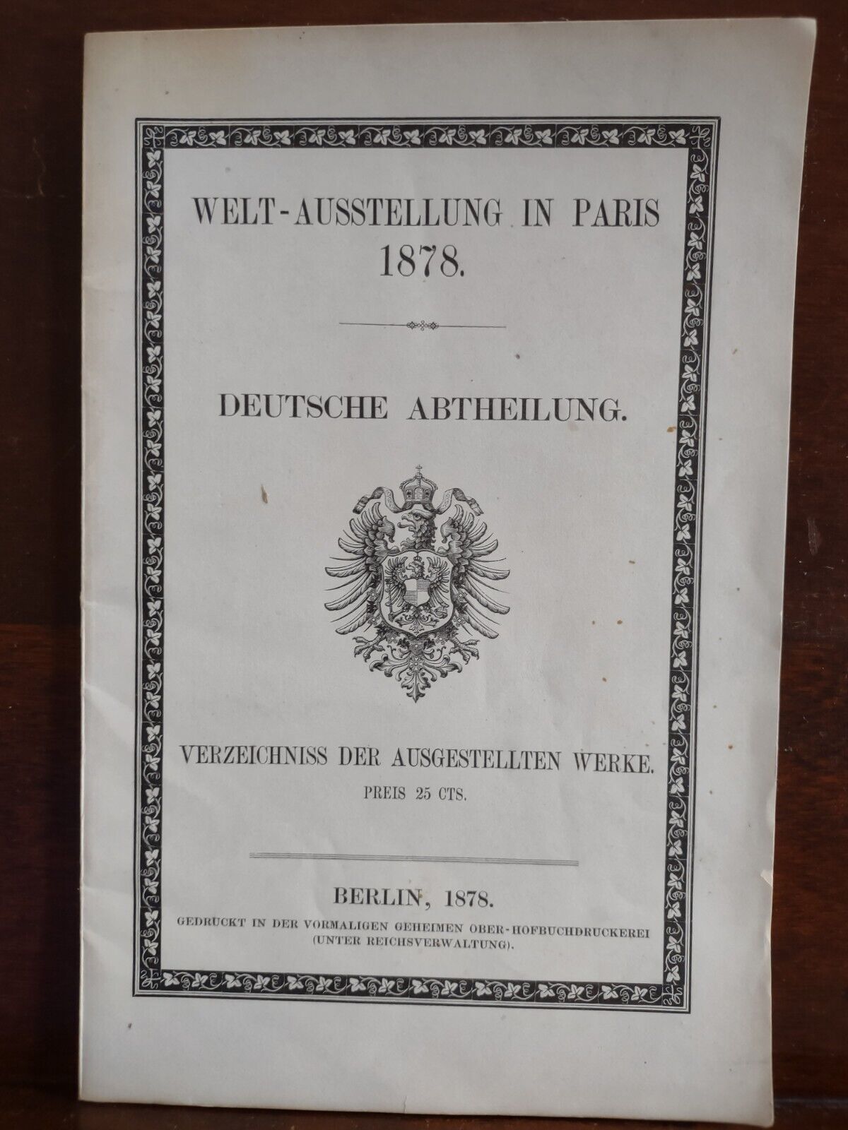 World Exhibition in Paris 1878 German Department List of Exhibited Works