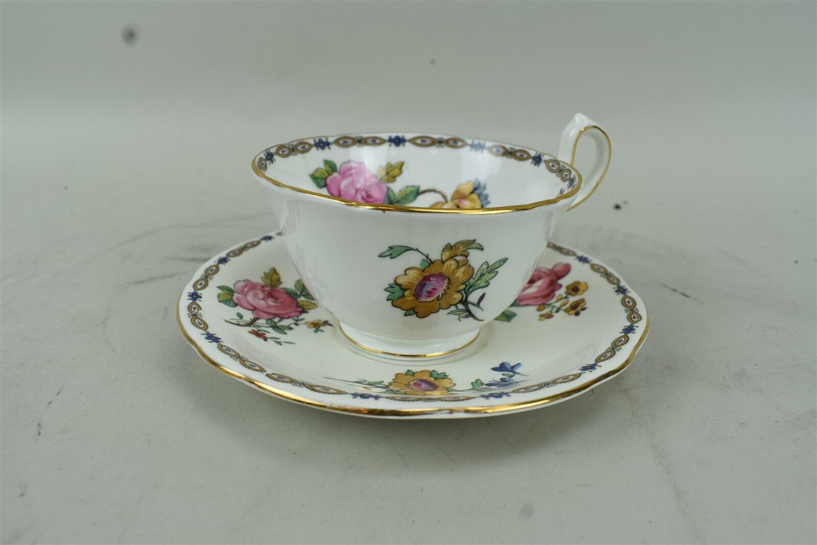 Vtg Aynsley Floral Cabbage Rose England Bone China Tea Cup Saucer Set 1930s Rare