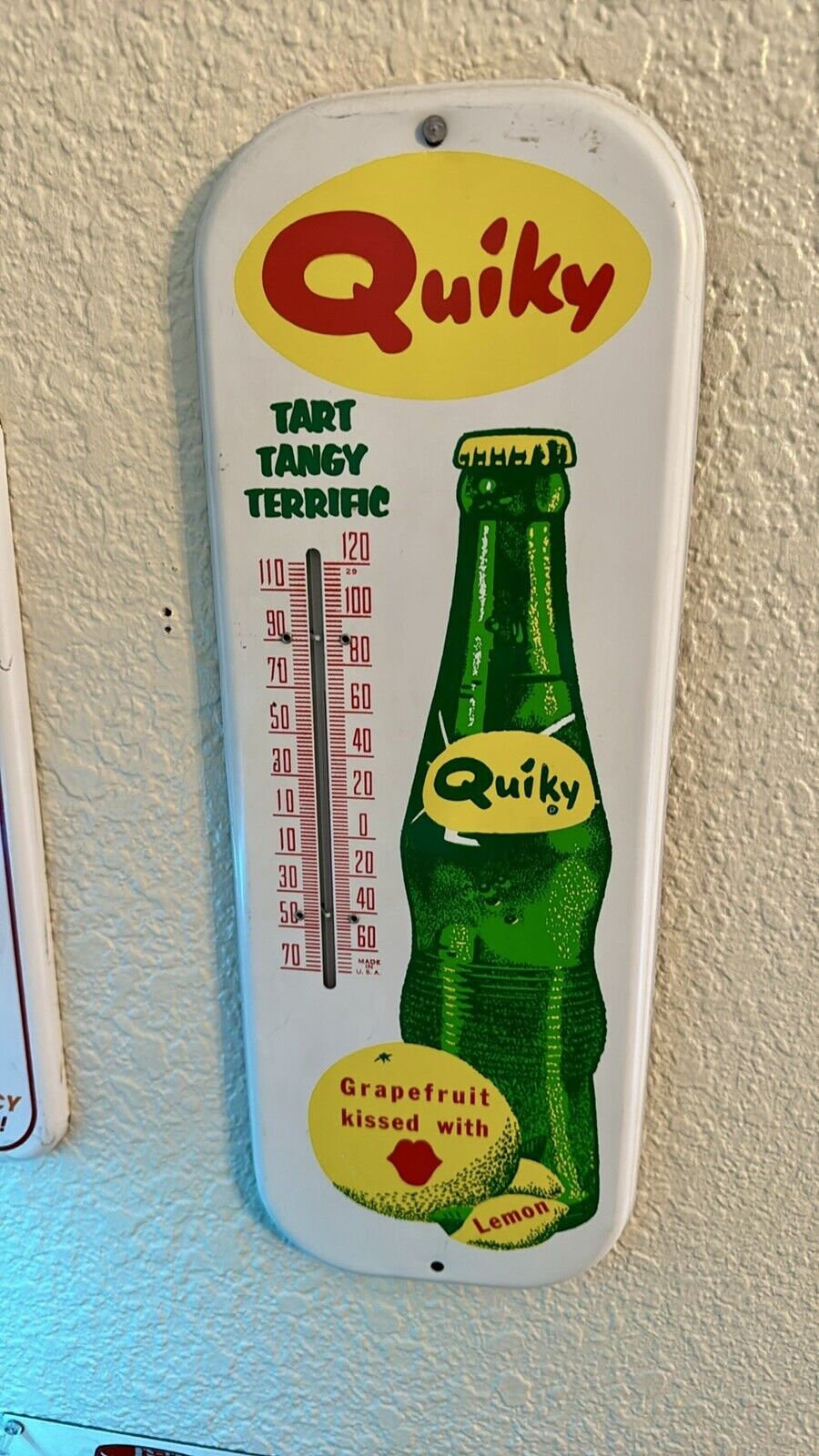 VINTAGE ADVERTISING QUIKY  SODA   TIN STORE THERMOMETER  VG COND D-54