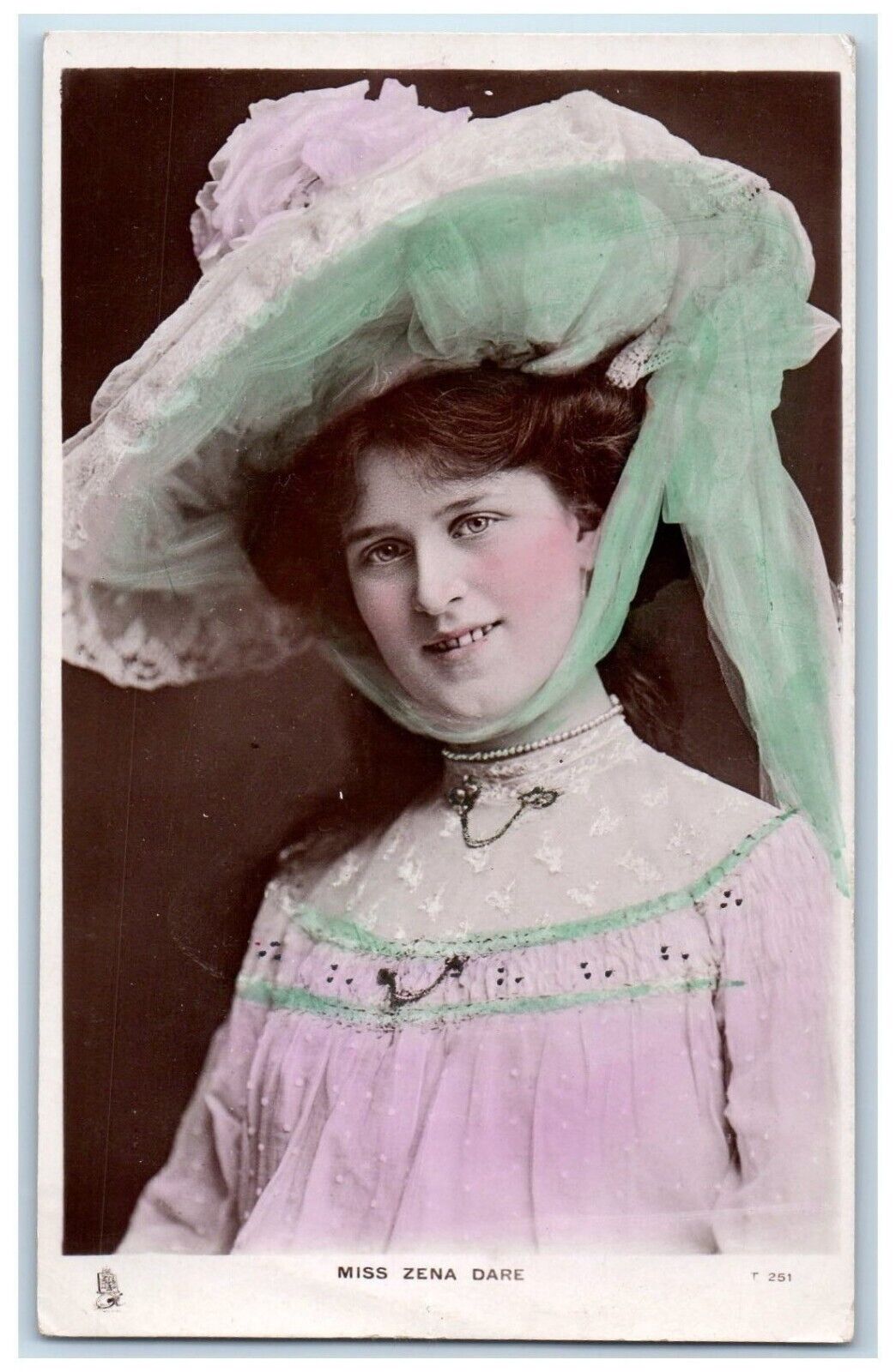 Stage Actress Postcard RPPC Photo Miss Zena Dare Studio Tuck's 1907 Antique